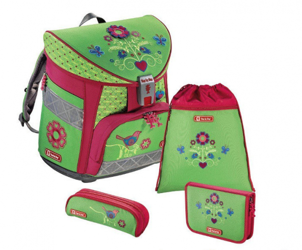 картинка Ранец Step By Step Light Country Flower 5 предметов, зеленый/красный от магазина "Офисные мелочи"
