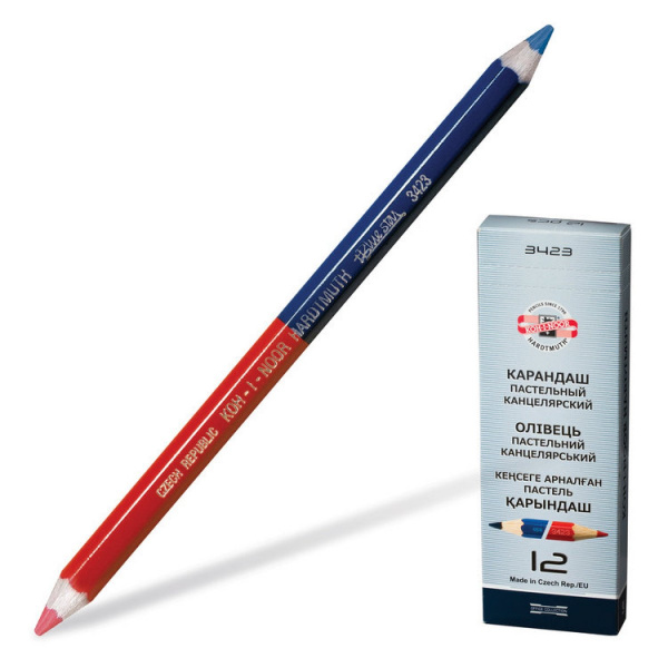 картинка Карандаш двуцветный красный/синий Koh-I-Noor Blue-Red УТОЛЩЕННЫЙ шестигранный, грифель 3,8 мм. от магазина "Офисные мелочи"