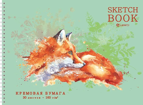 картинка Скетчбук А4 30 л. 160 г/м2 кремовый блок спираль сбоку Lamark "Лисица" твердая обложка от магазина "Офисные мелочи"