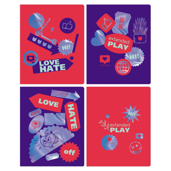 картинка Тетрадь 96 листов линейка BG "Stickers" мелованный картон, тиснение фольгой, вд-лак от магазина "Офисные мелочи"
