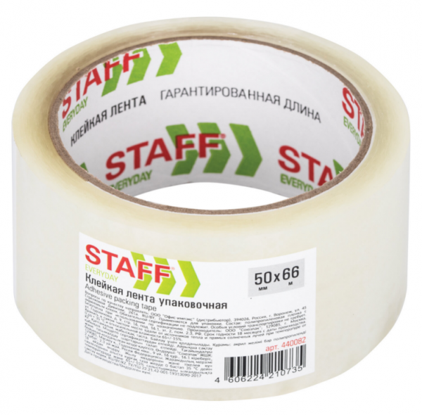 картинка Клейкая лента 50*66 прозрачная 40 мкр. STAFF EVERYDAY от магазина "Офисные мелочи"