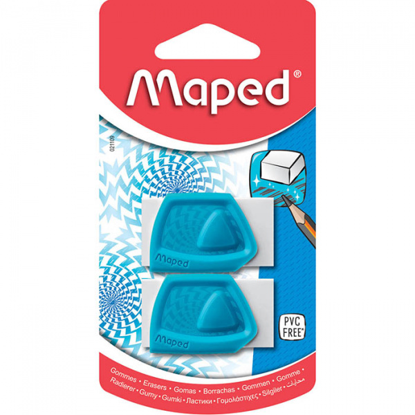 картинка Ластик прямоугольный белый/голубой пластиковый футляр Maped "Precision" блистер 2 шт. от магазина "Офисные мелочи"