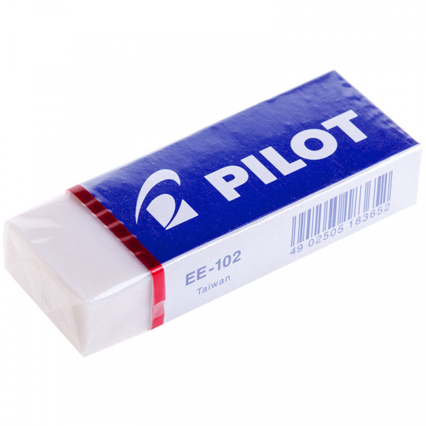 картинка Ластик прямоугольный белый картонный футляр Pilot 61*22*12 мм. от магазина "Офисные мелочи"
