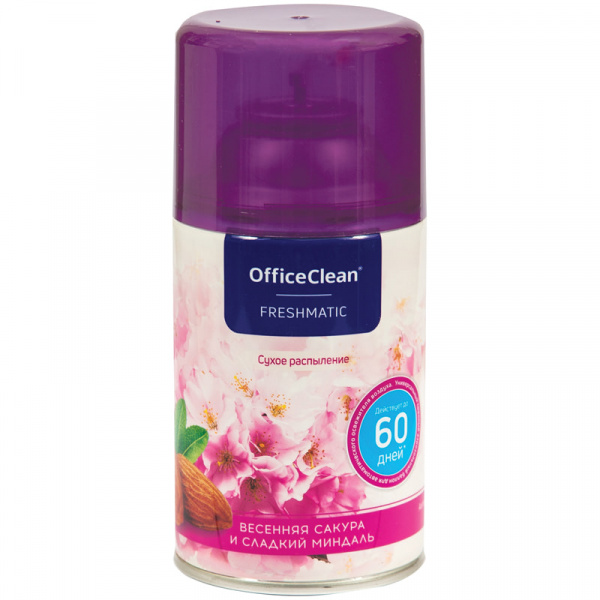 картинка Освежитель воздуха OfficeClean 250 мл. Весенняя сакура и сладкий миндаль, сухое распыление, сменный баллон для автоматического освежителя от магазина "Офисные мелочи"