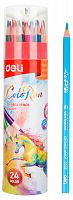 картинка Карандаши 24 цвета Deli "ColoRun" трехгранный тополь, точилка, картонный тубус от магазина "Офисные мелочи"