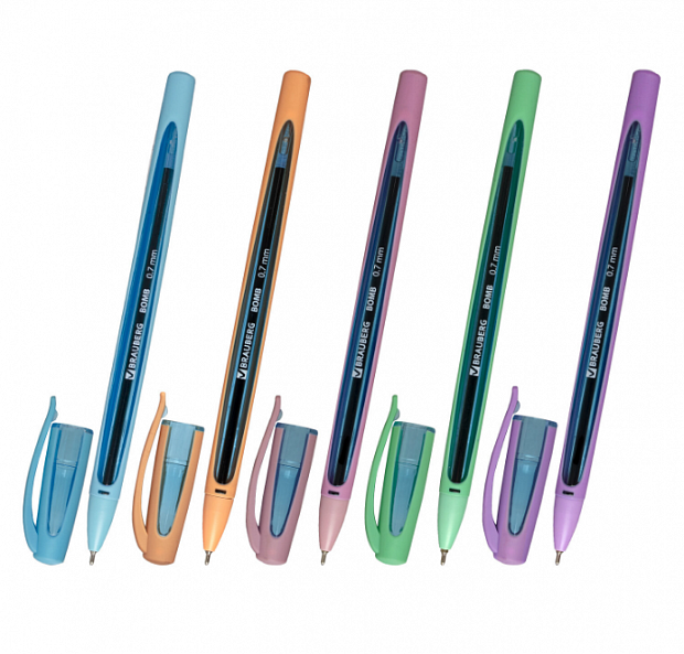 картинка Ручка шариковая Brauberg "Bomb GT Pastel" 0,7 мм. синяя, масляная, прорезиненный корпус в ассортимент от магазина "Офисные мелочи"