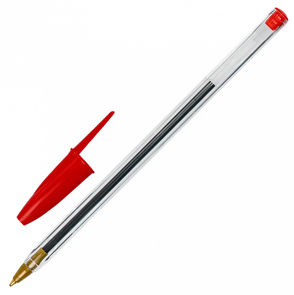 картинка Ручка шариковая STAFF "Basic BP-01" 1,0 мм. красная прозрачный корпус, одноразовая от магазина "Офисные мелочи"