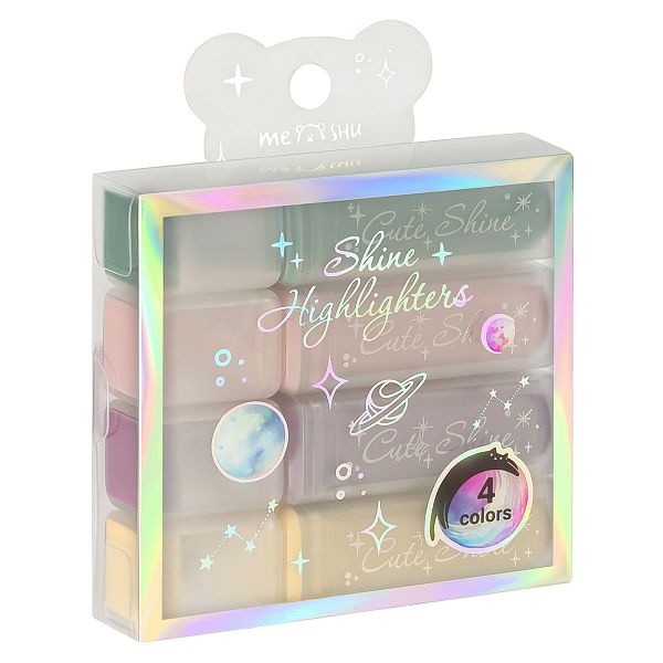 картинка Набор текстовыделителей 4 цвета 1-5 мм. MESHU "Shiny" пастельные с глиттером, ПВХ-бокс от магазина "Офисные мелочи"