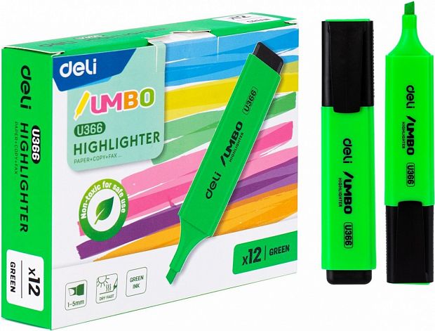 картинка Текстмаркер 1-5 мм. Deli "Jumbo" зеленый от магазина "Офисные мелочи"