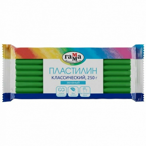 картинка Пластилин брус ЗЕЛЕНЫЙ 250 г. ДЕТСКИЙ (Гамма) от магазина "Офисные мелочи"