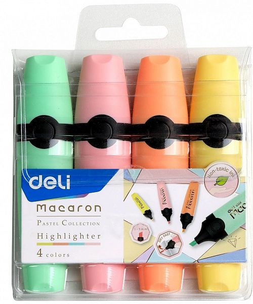 картинка Набор текстовыделителей 4 цвета 1-5 мм. Deli Macaron европодвес от магазина "Офисные мелочи"