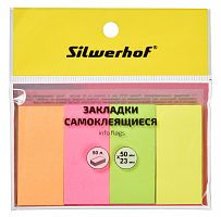 картинка Закладки бумажные 20*50 4 цвета*50 л. неон Silwerhof от магазина "Офисные мелочи"