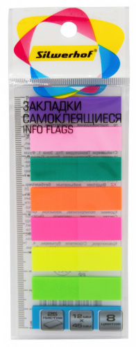 картинка Закладки пластиковые 12*45 8*25 л. неон Silwerhof от магазина "Офисные мелочи"