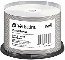 картинка Диск CD-R Verbatim 700Mb 52x Cake Box (50 шт) Printable термо от магазина "Офисные мелочи"