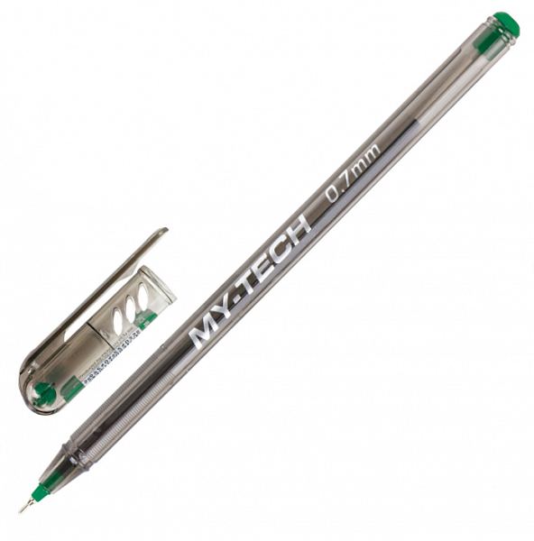 картинка Ручка шариковая Pensan "My-Tech" 0,7 мм. зеленая, игольчатый наконечник, прозрачный корпус, масляные чернила от магазина "Офисные мелочи"