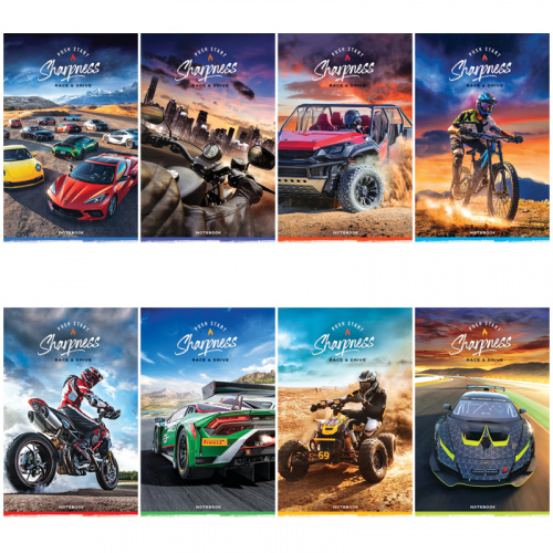 картинка Блокнот А6 скоба 24 листа клетка ArtSpace "Extreme racing" обложка мелованный картон от магазина "Офисные мелочи"