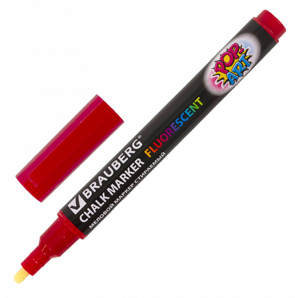 картинка Маркер меловой круглый наконечник красный 3,5 мм. BRAUBERG "POP-ART" сухостираемый для гладкой поверхности от магазина "Офисные мелочи"
