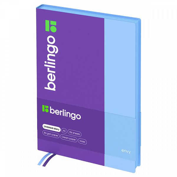 картинка Ежедневник А5 недатированный Berlingo "Envy" кожзам фиолетовый/голубой, кремовый блок, голубой срез, 2 ляссе 160 л. от магазина "Офисные мелочи"