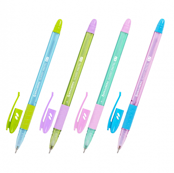 картинка Ручка шариковая Brauberg "Glassy pastel MIX" 0,7 мм. синяя, игольчатый наконечник, масляная, резиновый грип, цветной корпус от магазина "Офисные мелочи"