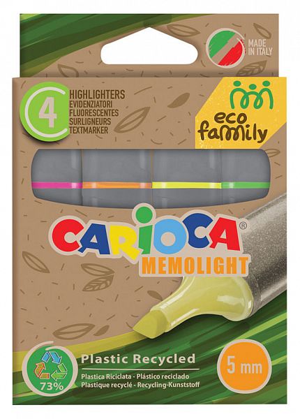 картинка Набор текстовыделителей 4 цвета 1-5 мм. Carioca EcoFamily европодвес от магазина "Офисные мелочи"