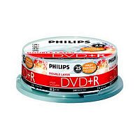 картинка Диск DVD+R Philips Dual printable inkjet [8.5Гб, 8x, полная заливка, cake box 25 шт] от магазина "Офисные мелочи"