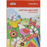 картинка Картон цветной А3 10 листов 10 цветов немелованный Комус Класс ColorPics 200 г., 417*295 от магазина "Офисные мелочи"