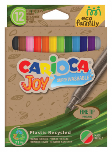 картинка Фломастеры 12 цветов Carioca EcoFamily JOY смываемые, европодвес от магазина "Офисные мелочи"
