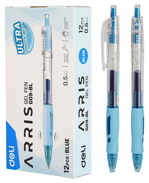 картинка Ручка гелевая автоматическая Deli "Arris" 0,7 мм. синяя, резиновый грип, прозрачный корпус от магазина "Офисные мелочи"