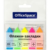 картинка Закладки пластиковые СТРЕЛКИ 12*45 5*20 л. неон OfficeSpace от магазина "Офисные мелочи"