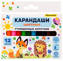 картинка Карандаши JUMBO 12 цветов Silwerhof "Веселые друзья" короткие, шестигранные от магазина "Офисные мелочи"