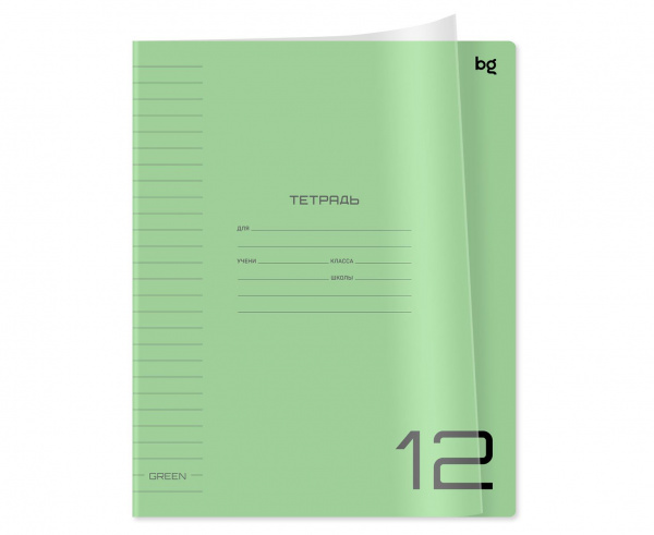 картинка Тетрадь 12 листов линейка BG "UniTone. Green" пластик обложка от магазина "Офисные мелочи"