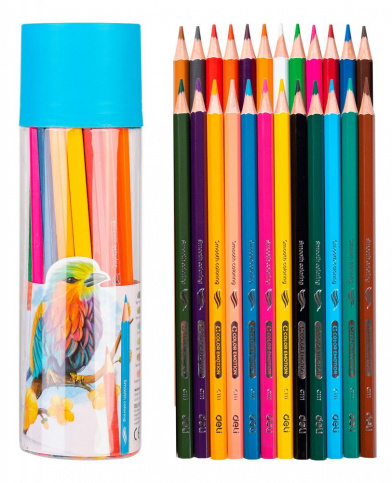 картинка Карандаши 24 цвета Deli "Color Emotion" шестигранные, липа, пластиковый тубус от магазина "Офисные мелочи"