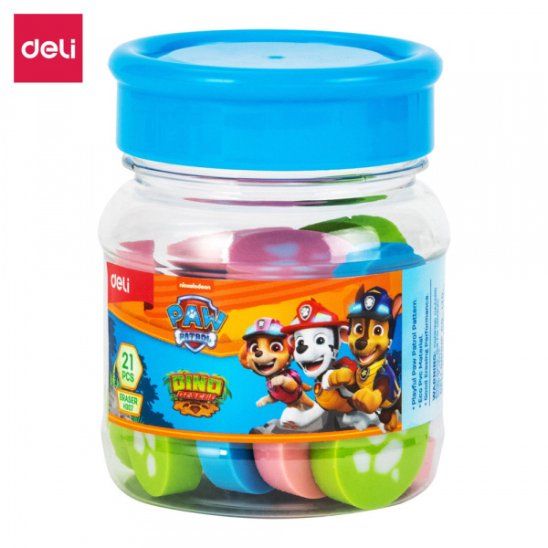 картинка Набор ластиков Deli "Paw Patrol" в ассортименте 21 шт., пластиковая туба от магазина "Офисные мелочи"