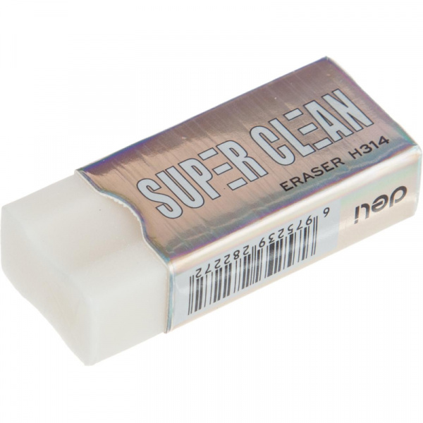 картинка Ластик прямоугольный белый картонный футляр Deli "Super Clean" 41*17*10 мм. от магазина "Офисные мелочи"