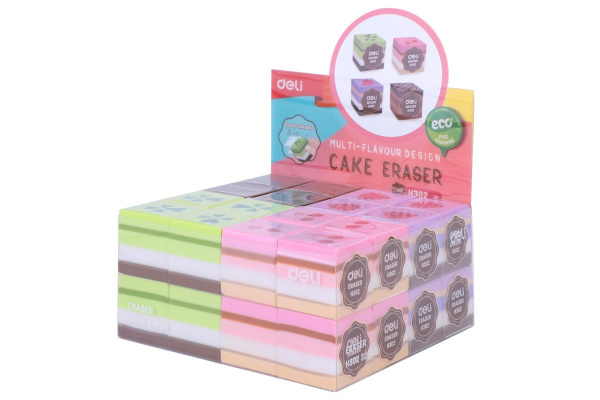 картинка Ластик прямоугольный цветной картонный футляр Deli 35*35*35 мм. от магазина "Офисные мелочи"