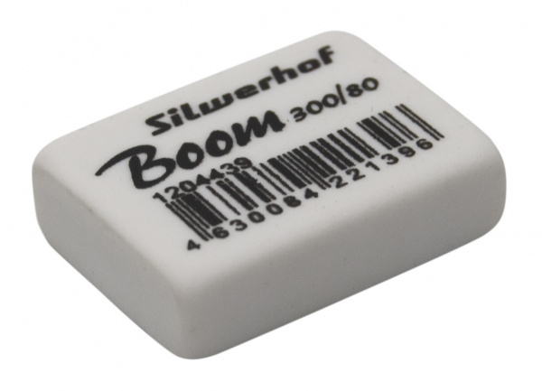 картинка Ластик прямоугольный белый Silwerhof "Boom 300/80" 26*18,5*8 мм., каучук термопластичный от магазина "Офисные мелочи"