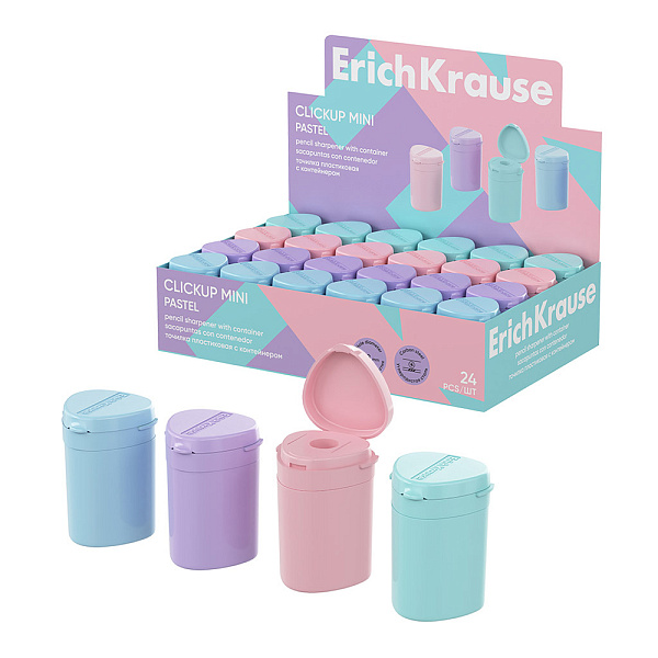 картинка Точилка пластик/контейнер 1 лезвие цилиндрическая ErichKrause Клик Мини, Пастель, в ассортименте от магазина "Офисные мелочи"