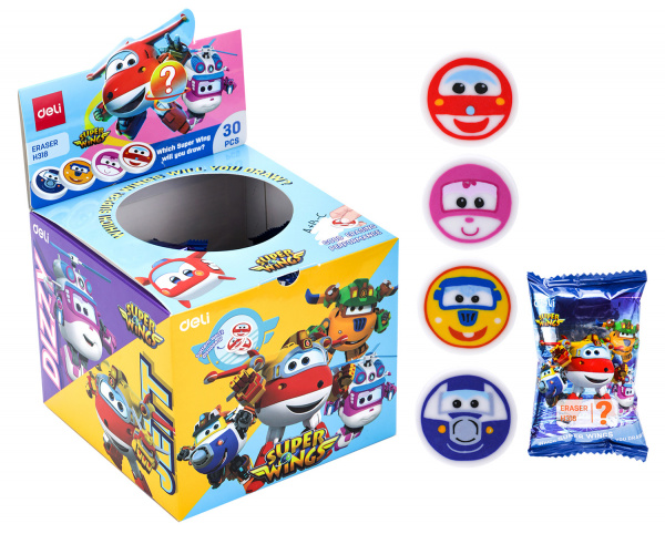 картинка Ластик круглый Deli Super Wings 30*10 мм. в ассортименте от магазина "Офисные мелочи"