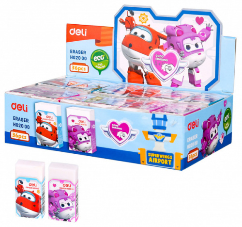 картинка Ластик прямоугольный белый Deli Super Wings 45*25*12 мм. от магазина "Офисные мелочи"