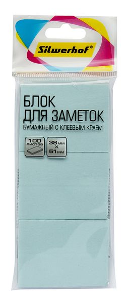 картинка Самоклеящийся блок 38*51 100 л. пастель голубой 75 г. Silwerhof от магазина "Офисные мелочи"