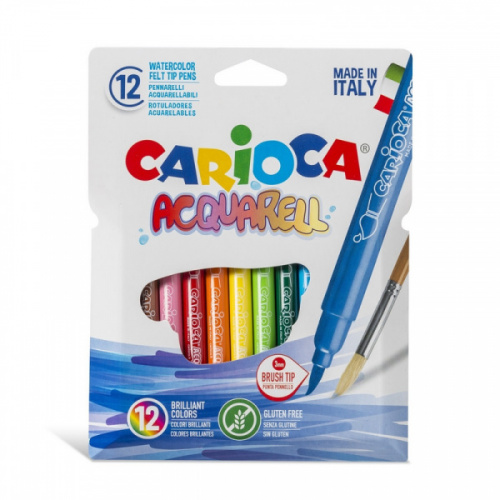 картинка Фломастеры кисточки 12 цветов Carioca Acquarell европодвес от магазина "Офисные мелочи"
