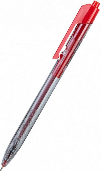 картинка Ручка шариковая автоматическая Deli "Arrow" 0,7 мм. красная, корпус прозрачный от магазина "Офисные мелочи"