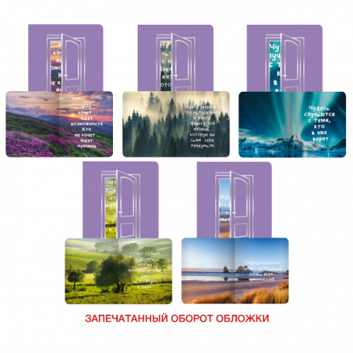 картинка Тетрадь 48 листов клетка Эксмо "Total Lilac. Open!" цветной дизайн, тиснение фольгой "серебро", вырубка от магазина "Офисные мелочи"