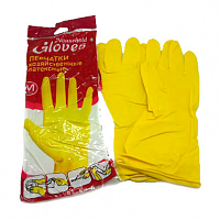 картинка Перчатки латексные M Household Gloves БЕЗ напыления желтые от магазина "Офисные мелочи"