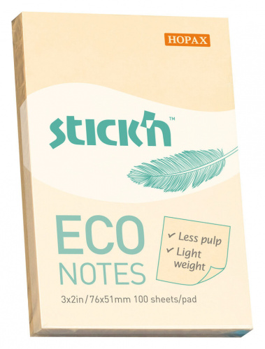 картинка Самоклеящийся блок 51*76 100 л. пастель желтый 60 г. STICK`N ECO от магазина "Офисные мелочи"