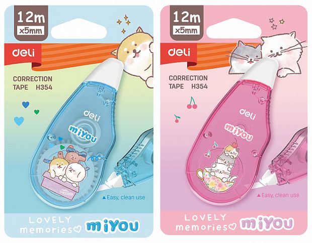 картинка Корректирующая лента 5 мм.*12 м. Deli "Mi you" корпус в ассортименте, блистер от магазина "Офисные мелочи"