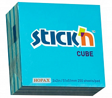картинка Самоклеящийся блок 51*51 250 л. неон-пастель сине-голубой 70 г. STICK`N от магазина "Офисные мелочи"