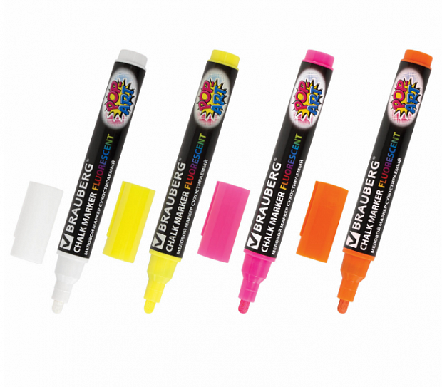 картинка Набор маркеров меловых 4 цвета круглый наконечник 5 мм. Brauberg "Pop-Art" от магазина "Офисные мелочи"