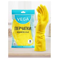 картинка Перчатки резиновые М с хлопковым напылением Vega желтые от магазина "Офисные мелочи"