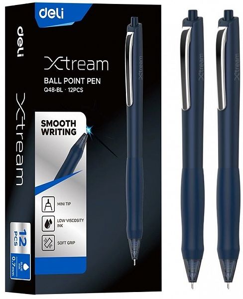 картинка Ручка шариковая автоматическая Deli "X-tream" 0,7 мм. синяя, резиновый грип, матовый корпус от магазина "Офисные мелочи"